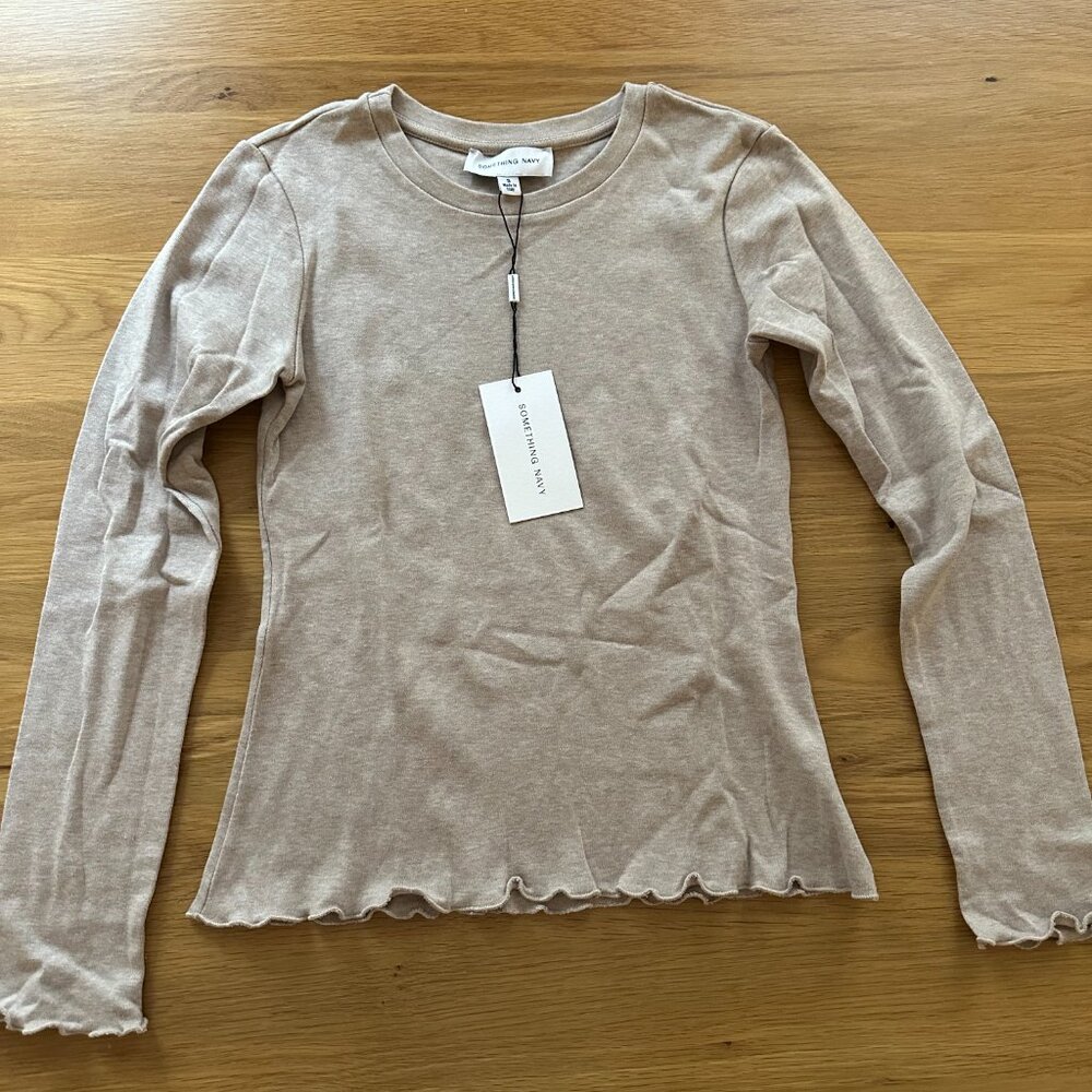Something Navy Long Sleeve Lettuce Edge Top